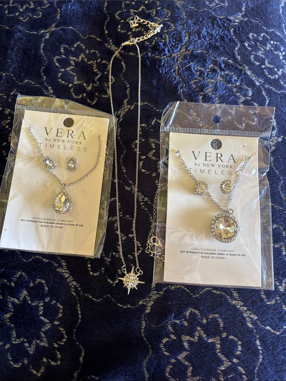 Silver-Tone Crystal Necklace and Earring Sets